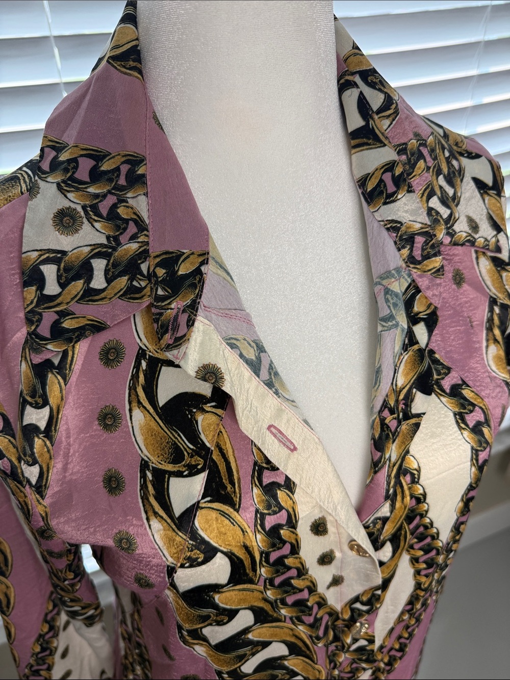Pink Chain-Print Button Front Dress - Picture 2 of 6
